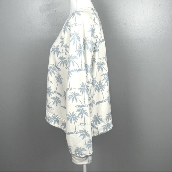 Lou & Grey for Loft ivory blue tropical palm tree print sweatshirt, large. - Picture 2 of 8